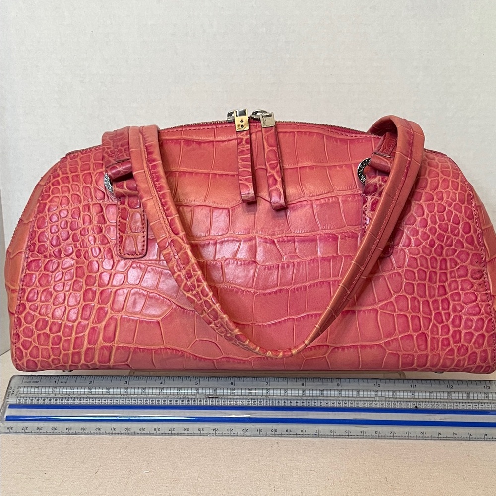 Monsac Pink Crocodile-Embossed Shoulder Bag